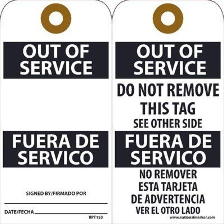 NMC Out Of Service Bilingual Tag, Pk25 RPT153G